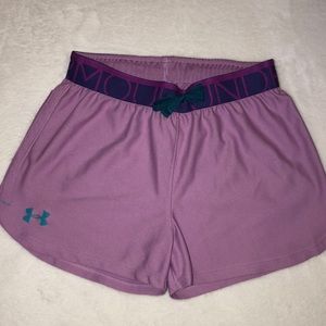 Under armour girls shorts purple with teal accents